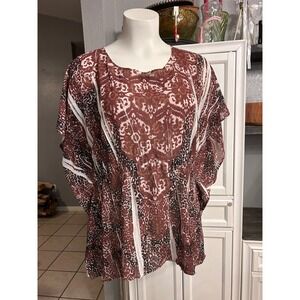 Brown Leopard Damask Kaftan Top 3X plus Size Loose Flowy